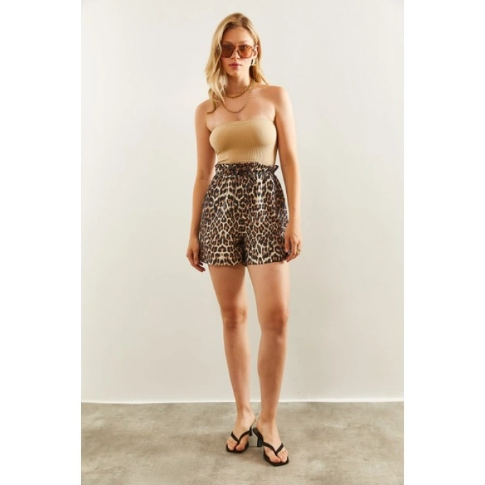 Shade Kadın Leopar Desenli Cep Detaylı Şort & Bermuda
