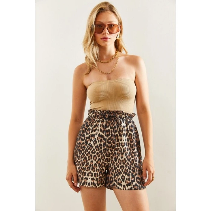 Shade Kadın Leopar Desenli Cep Detaylı Şort & Bermuda