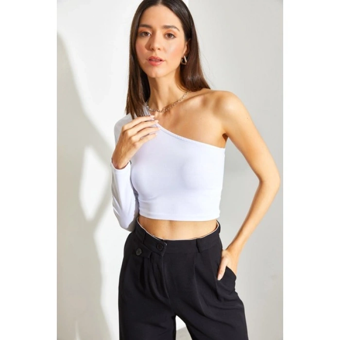 Shade Kadın Uzun Tek Omuz Crop Bluz