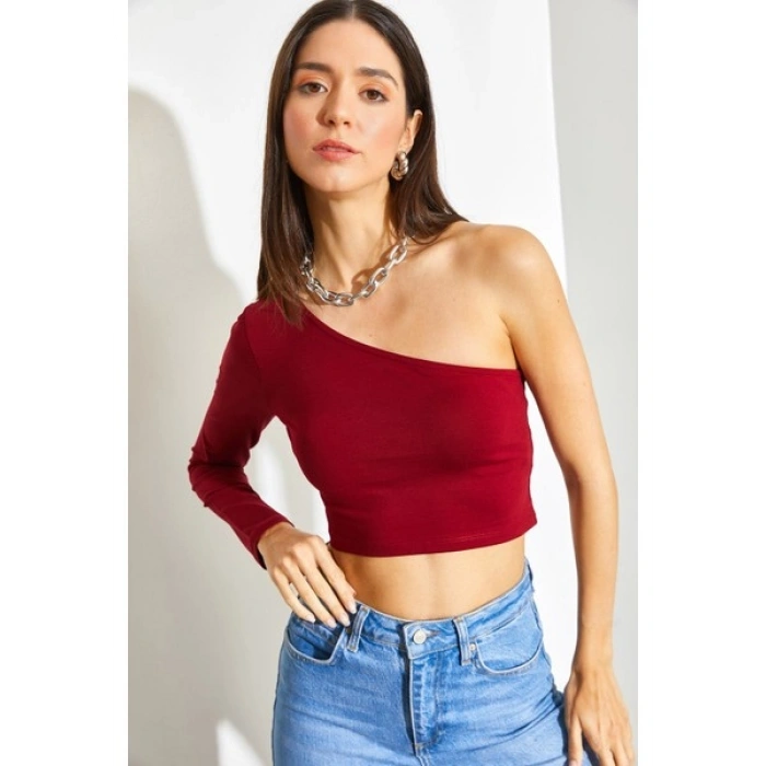 Shade Kadın Uzun Tek Omuz Crop Bluz