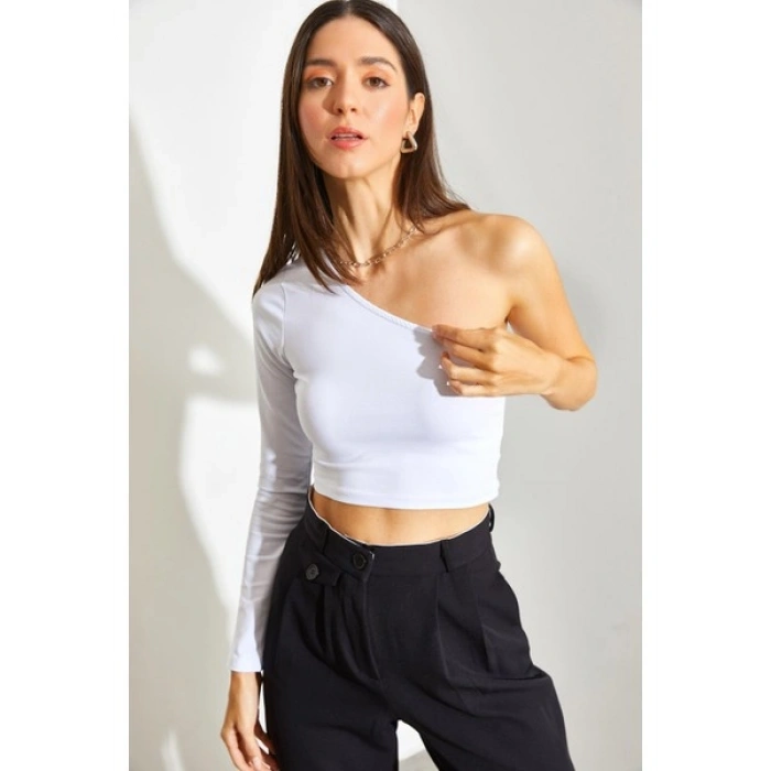 Shade Kadın Uzun Tek Omuz Crop Bluz