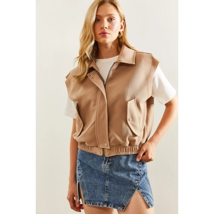 Shade Kadın Yakalı Beli Lastikli Bomber Yelek