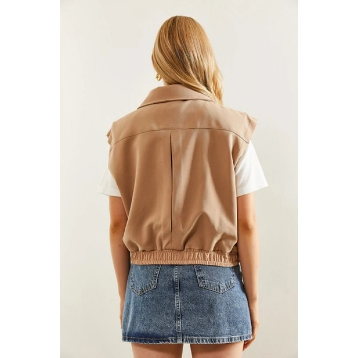Shade Kadın Yakalı Beli Lastikli Bomber Yelek