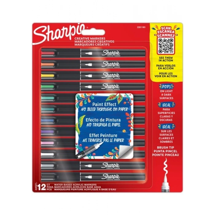Sharpie Akrilik Markör Fırça Uç 12li Set