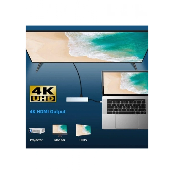 Shaza 8in1 USB Type-C Hub Port Adaptör HDMI USB Ethernet Pd Girişli