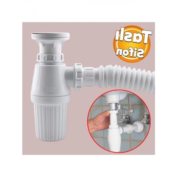 Sifon Körüklü Temizlenebilir Mutfak ve Banyo Lavabo Gider Borusu, 38 cm Plastik