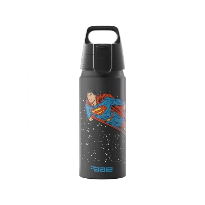 SIGG - WMB One Superman alüminyum içecek şişesi, karbondioksit için uygun, sızdırmaz, tüy kadar hafif, BPA içermez, iklime zarar vermez, sertifikalı, spor ve okul, siyah, 0,6 l