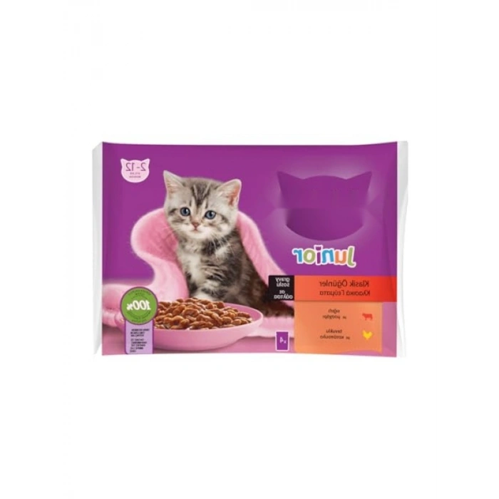 Sığırlı ve Tavuklu Yavru Kedi Konservesi – 4 Adet 85 Gr
