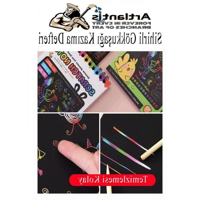 Sihirli Kazıma Defteri, 10 Sayfa A6 Boyutunda Eğlenceli Sanat Seti