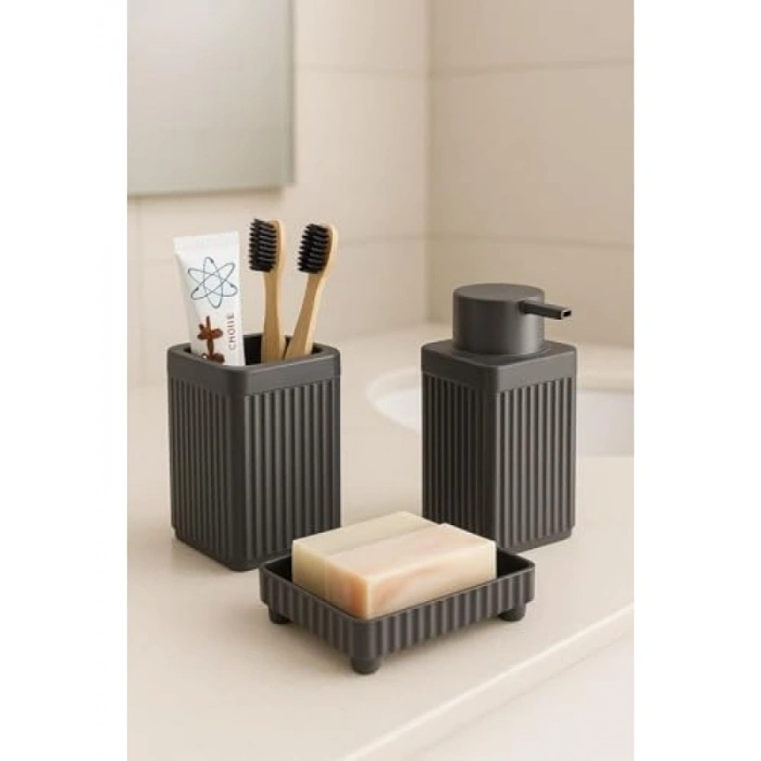 Şık Açık Gri 3 Parça Banyo Aksesuar Seti