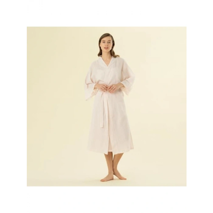 Şık Beyaz/Pembe Sabahlık