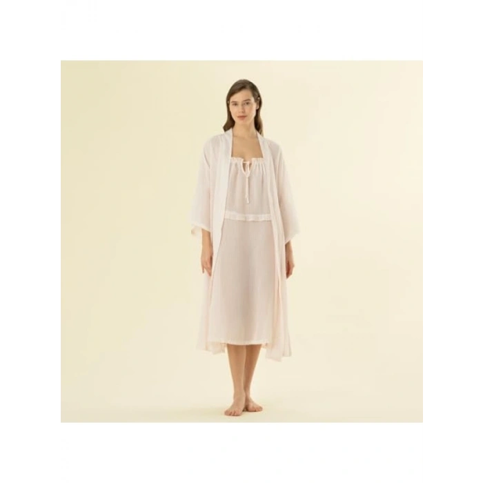 Şık Beyaz/Pembe Sabahlık