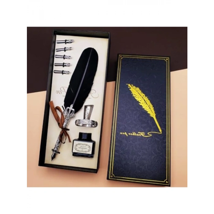 Şık Dekoratif Divit Hokka Kalem Seti Siyah