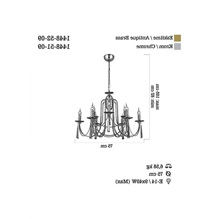 Şık Eskitme Tasarımlı 9 Lu Avize