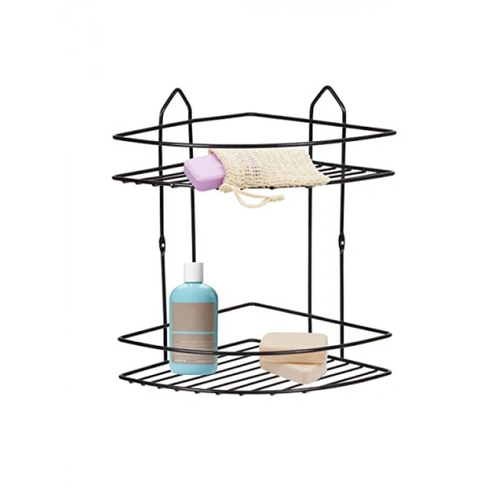 Şık İki Katlı Köşe Şampuanlık - Siyah Renk