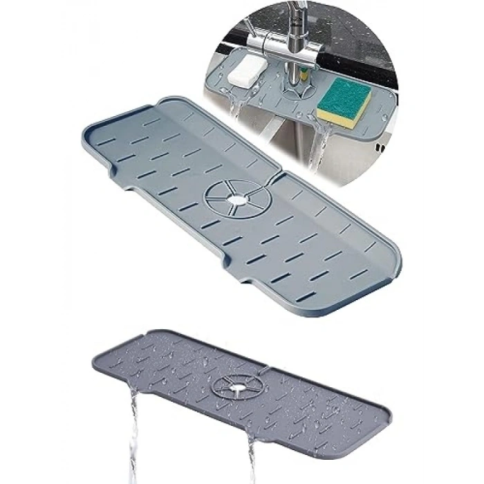 Silikon Katlanabilir Musluk Sıçrama Koruma Mat, Gri