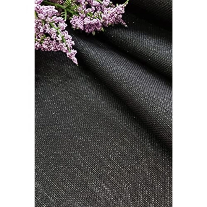 Simli Keten Runner, Siyah, 45x150 cm