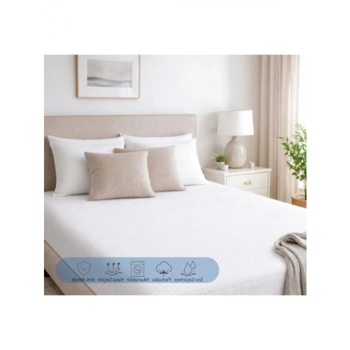 Sıvı Geçirmez Pamuklu Fitted Alez, Beyaz (160x200)