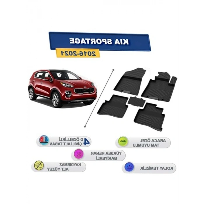 Siyah 4D Havuzlu Paspas, 2016-2021 Kia Sportage ile Uyumlu