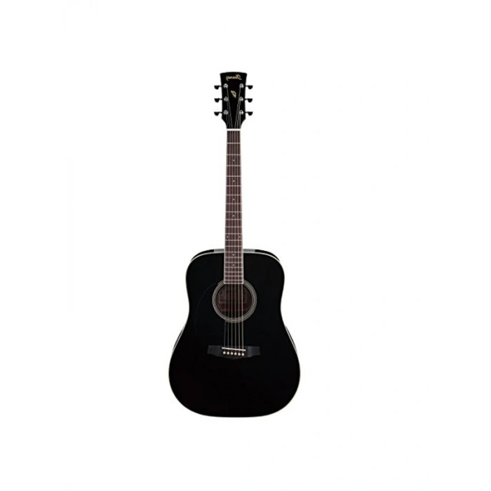 Siyah 6 telli akustik gitar, kaliteli ses ve şık tasarım ile müzik keyfi