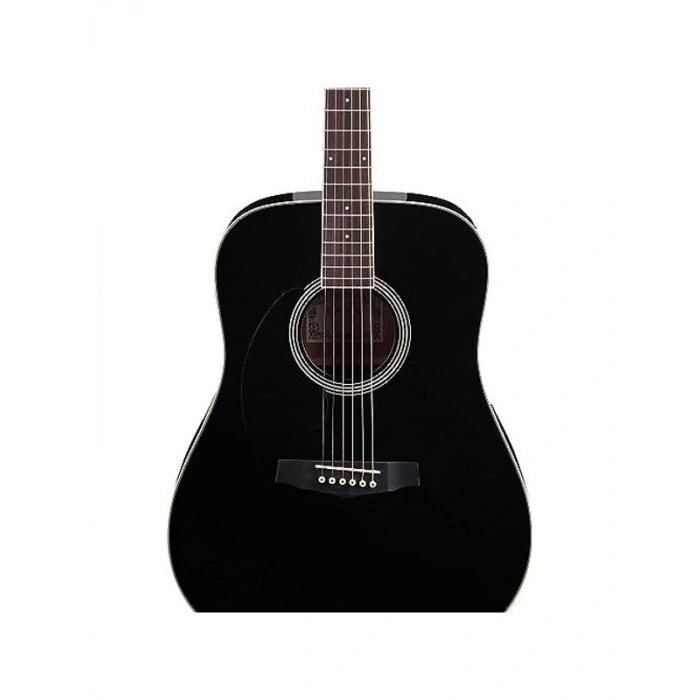Siyah 6 telli akustik gitar, kaliteli ses ve şık tasarım ile müzik keyfi