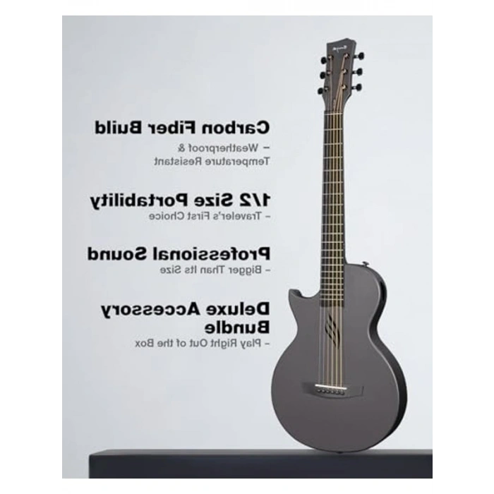 Siyah akustik gitar, şık tasarım ve yüksek ses