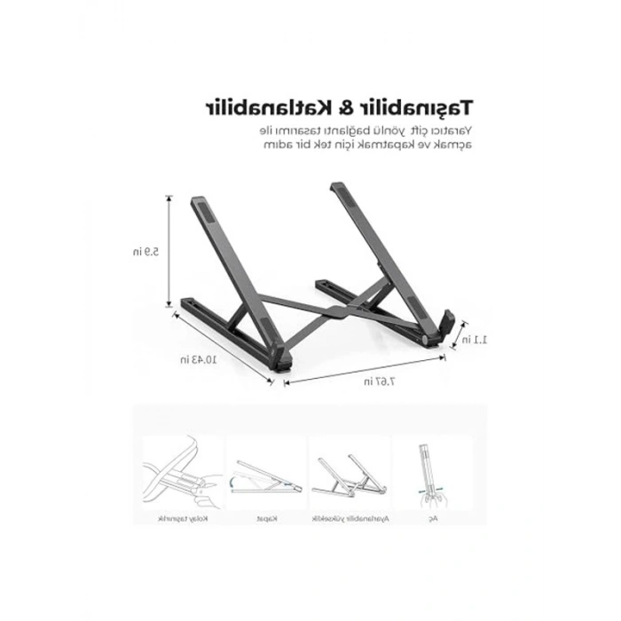 Siyah Alüminyum Notebook Laptop Standı, Taşıma Çantasıyla