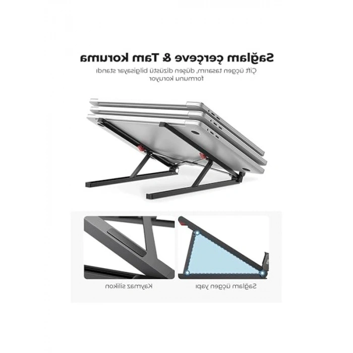 Siyah Alüminyum Notebook Laptop Standı, Taşıma Çantasıyla