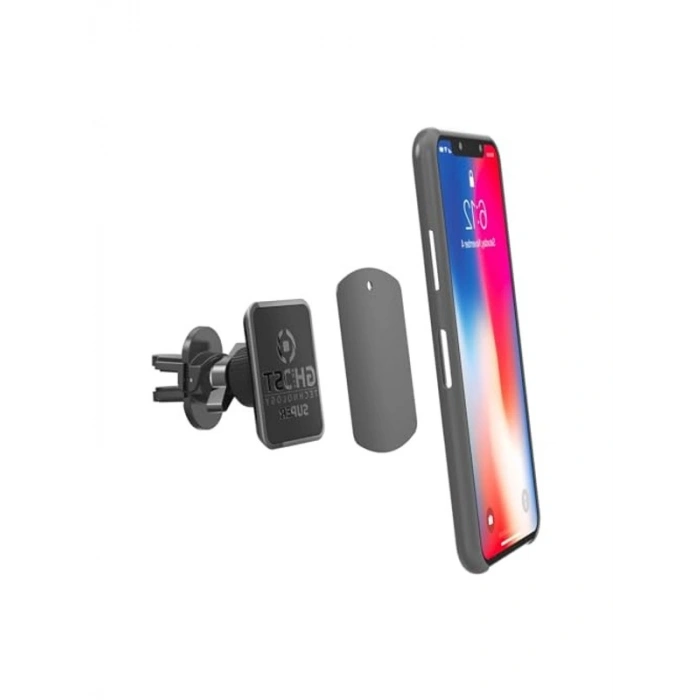Siyah Araç Telefon Tutucu, Güçlü Mıknatıs ve Metal Plakalarla