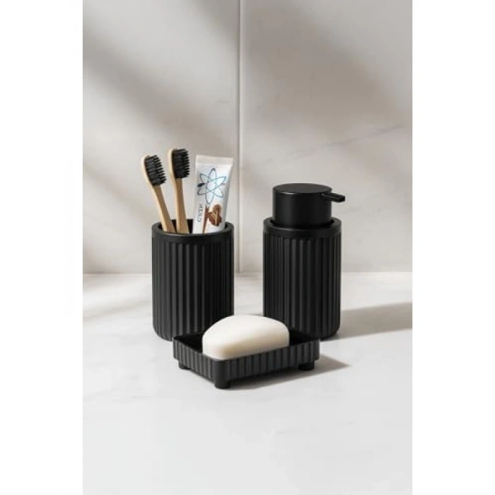 Siyah Banyo Seti - 3 Parça Oval Akrilik Takım