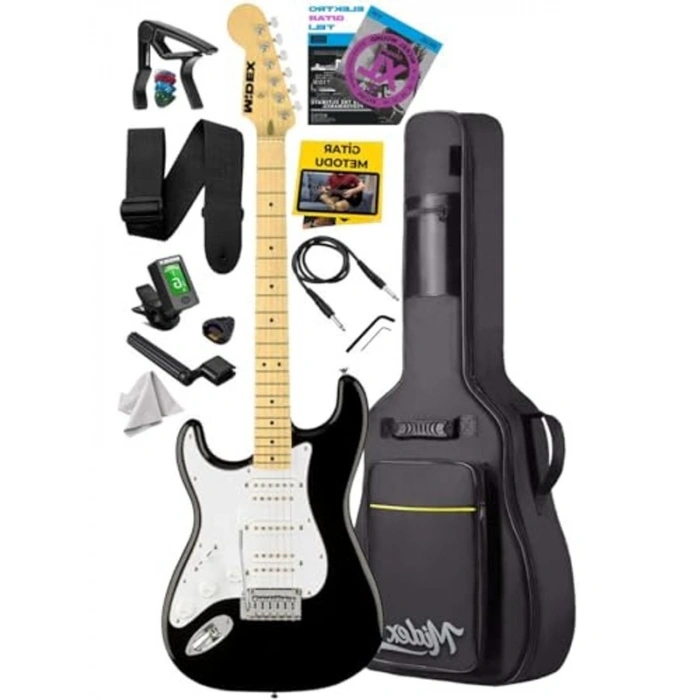 Siyah Beyaz Elektro Gitar Seti, HSH Manyetik ve Üst Kalite
