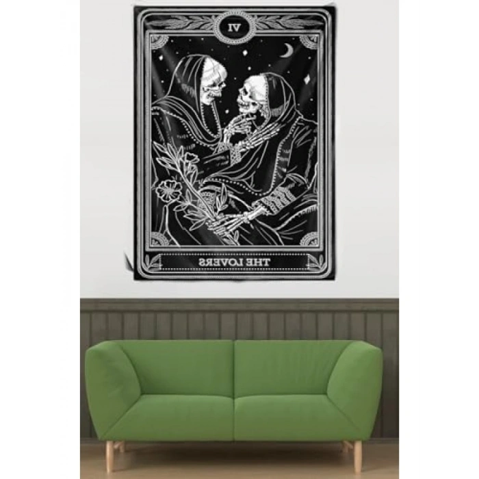 Siyah-Beyaz Kadife Kumaş Duvar Halısı - 70 x 100 cm