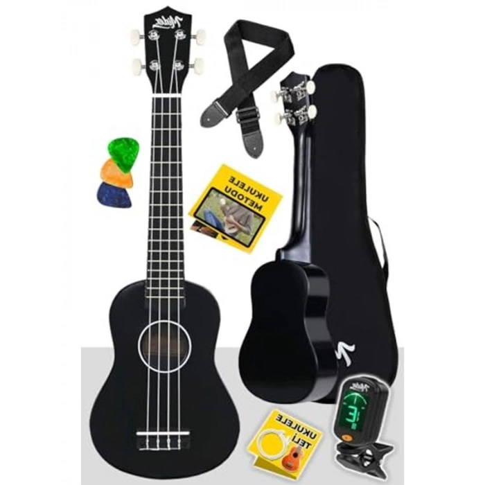 Siyah Concert Ukulele, Tuner ve Çanta ile Birlikte