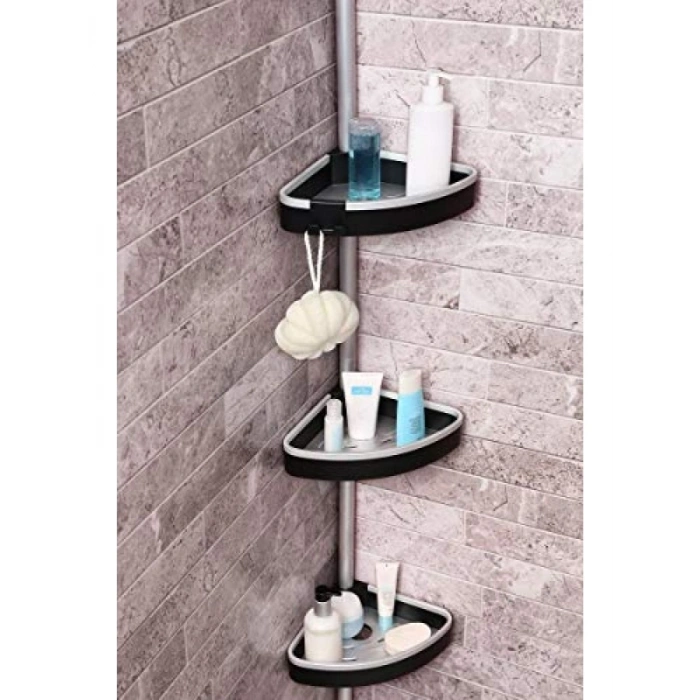 Siyah Dekoratif Banyo Köşe Rafı