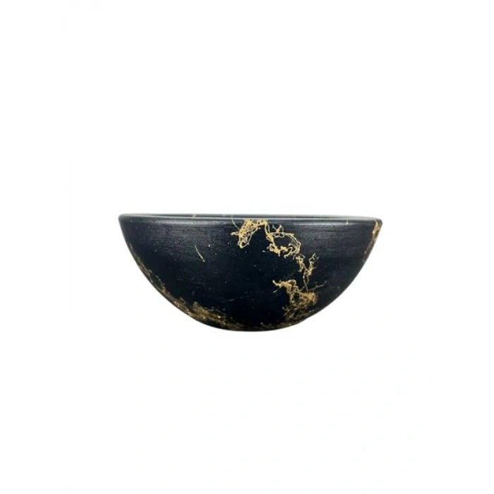 Siyah Gold Mermer Efektli Toprak Saksı - 20 cm Çap