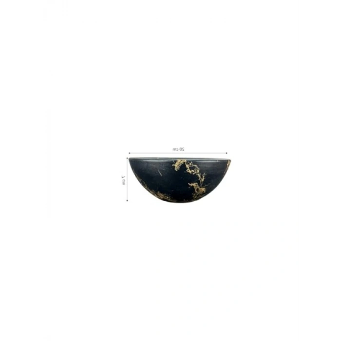Siyah Gold Mermer Efektli Toprak Saksı - 20 cm Çap