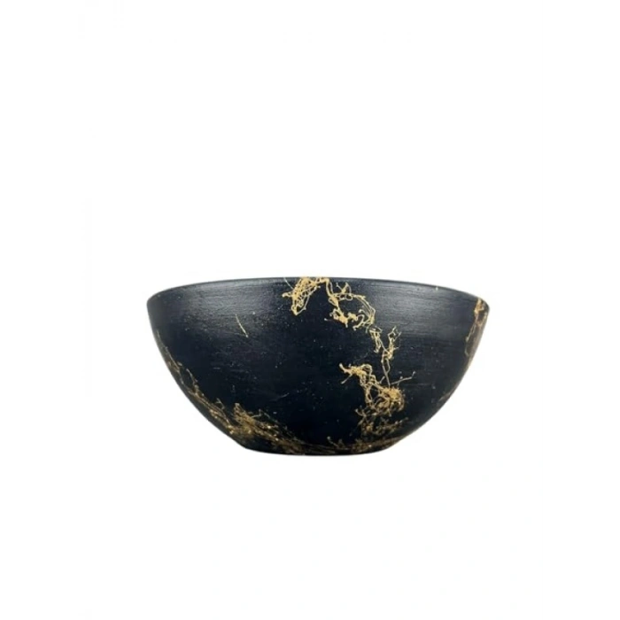 Siyah Gold Mermer Efektli Toprak Saksı - 20 cm Çap