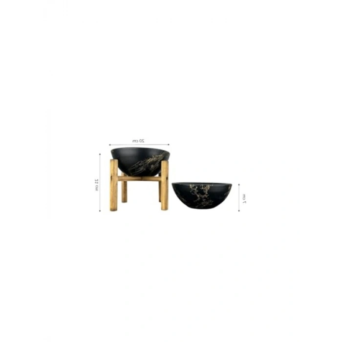 Siyah Gold Mermer Efektli Toprak Saksı İkili Set - 20 cm Çap
