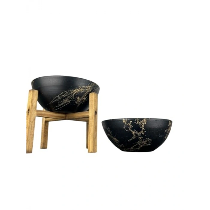 Siyah Gold Mermer Efektli Toprak Saksı İkili Set - 20 cm Çap