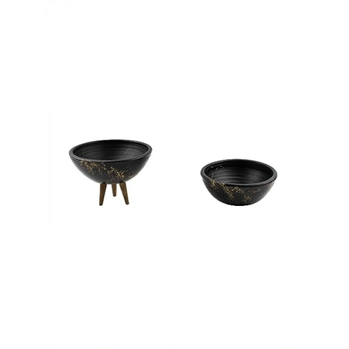 Siyah Granit Efektli 3 Ayaklı Toprak Saksı İkili Set - 20 cm Çap