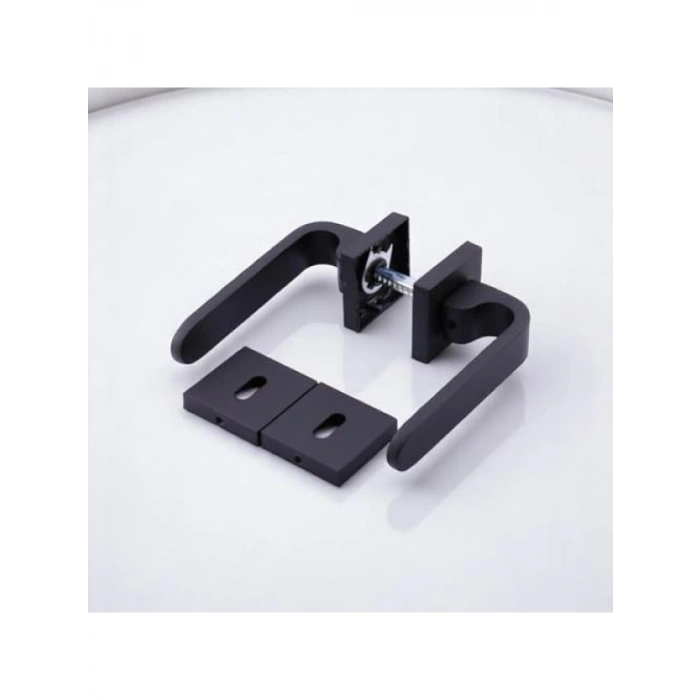 Siyah Kare Rozetli İç Dış Kapı Kolu - Sağa Sola Uygun, Kilitlenebilir