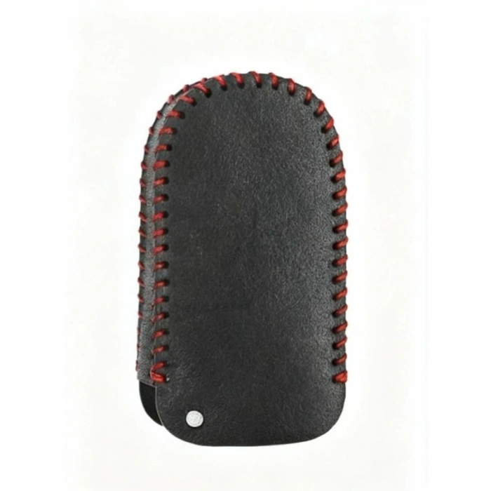 Siyah Kırmızı Örgülü Deri Anahtar Kılıfı - 3 Butonlu