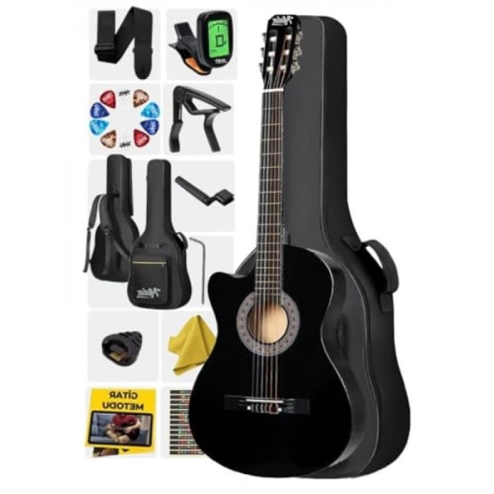 Siyah Klasik Gitar 4/4, Sap Ayarlı, Full Set