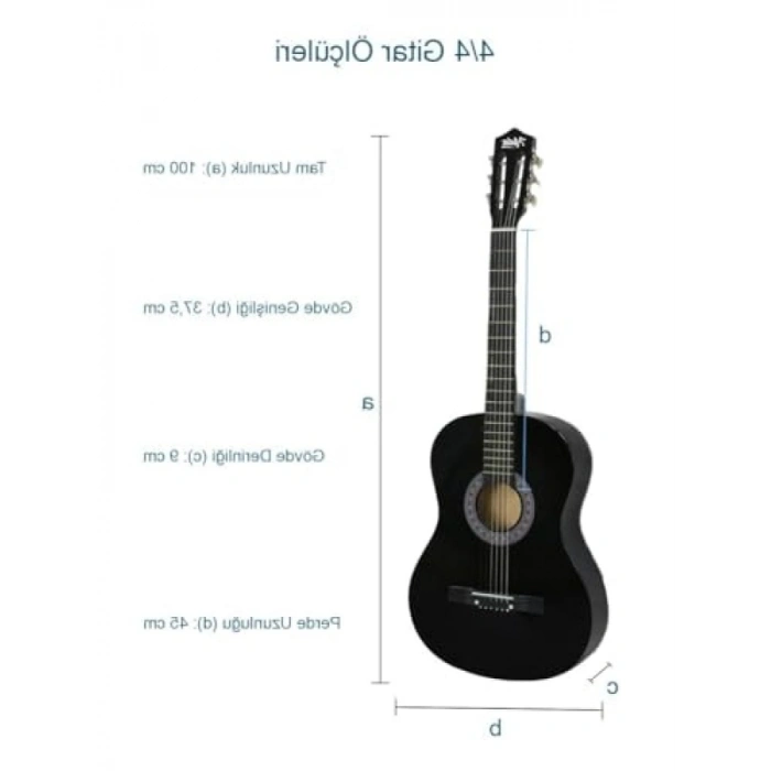 Siyah Klasik Gitar 4/4 Yetişkin Boy, Sap Ayarlı Set