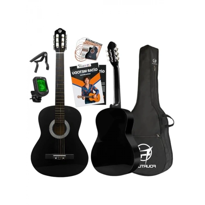 Siyah Klasik Gitar Seti, 4/4 Boyut ve Sap Ayarı ile Kullanım Kolaylığı
