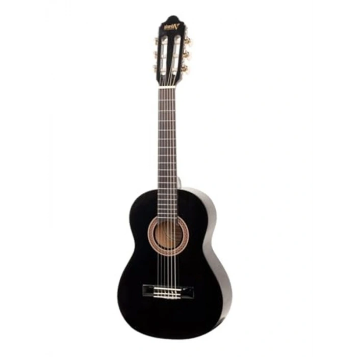 Siyah klasik gitar seti, kılıf ve yedek tel ile