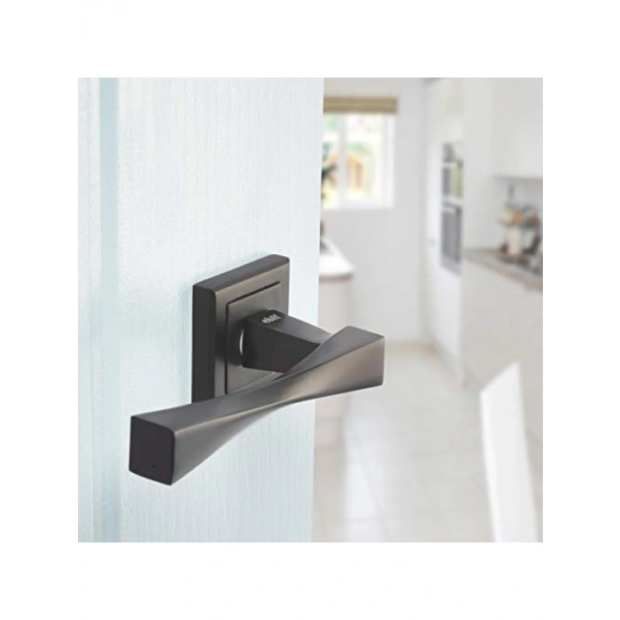 Siyah Mat Kaplama Rozetli Oda Tipi Kapı Kolu