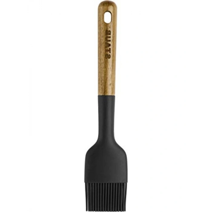 Siyah Mat Silikon Hamur Fırçası, Ergonomik Akasya Sap