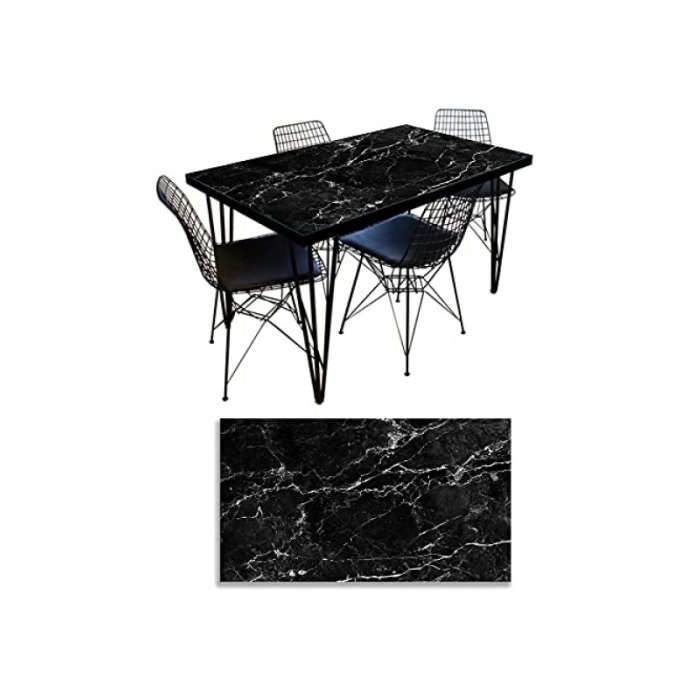 Siyah Mermer Desenli Masa Kaplama Folyosu