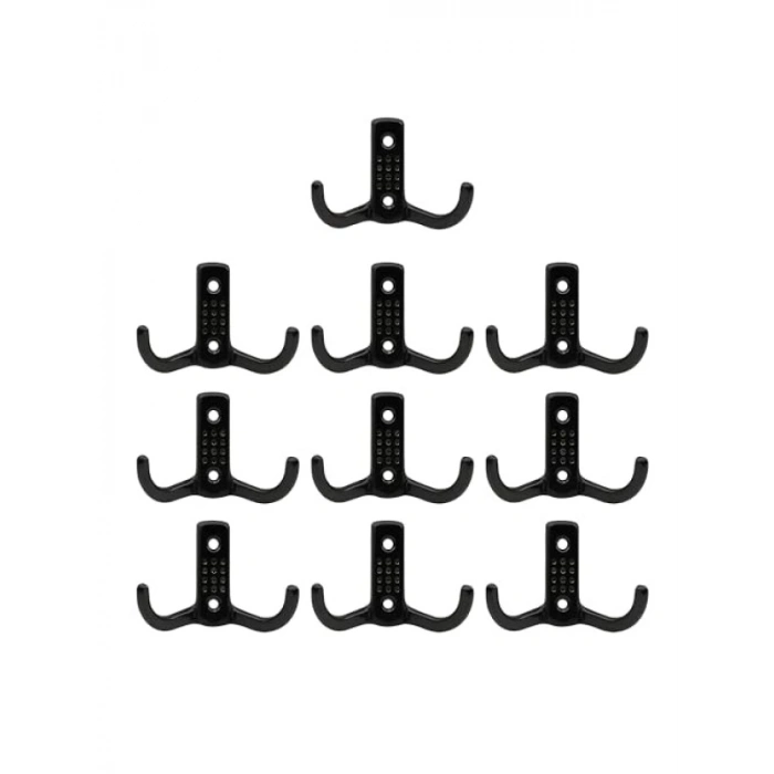 Siyah Metal Duvar Montajlı Elbise Askısı - 10 Adet